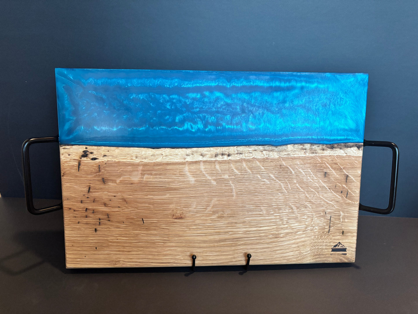 Handcrafted White Oak Serving Board | Sky Blue Epoxy
