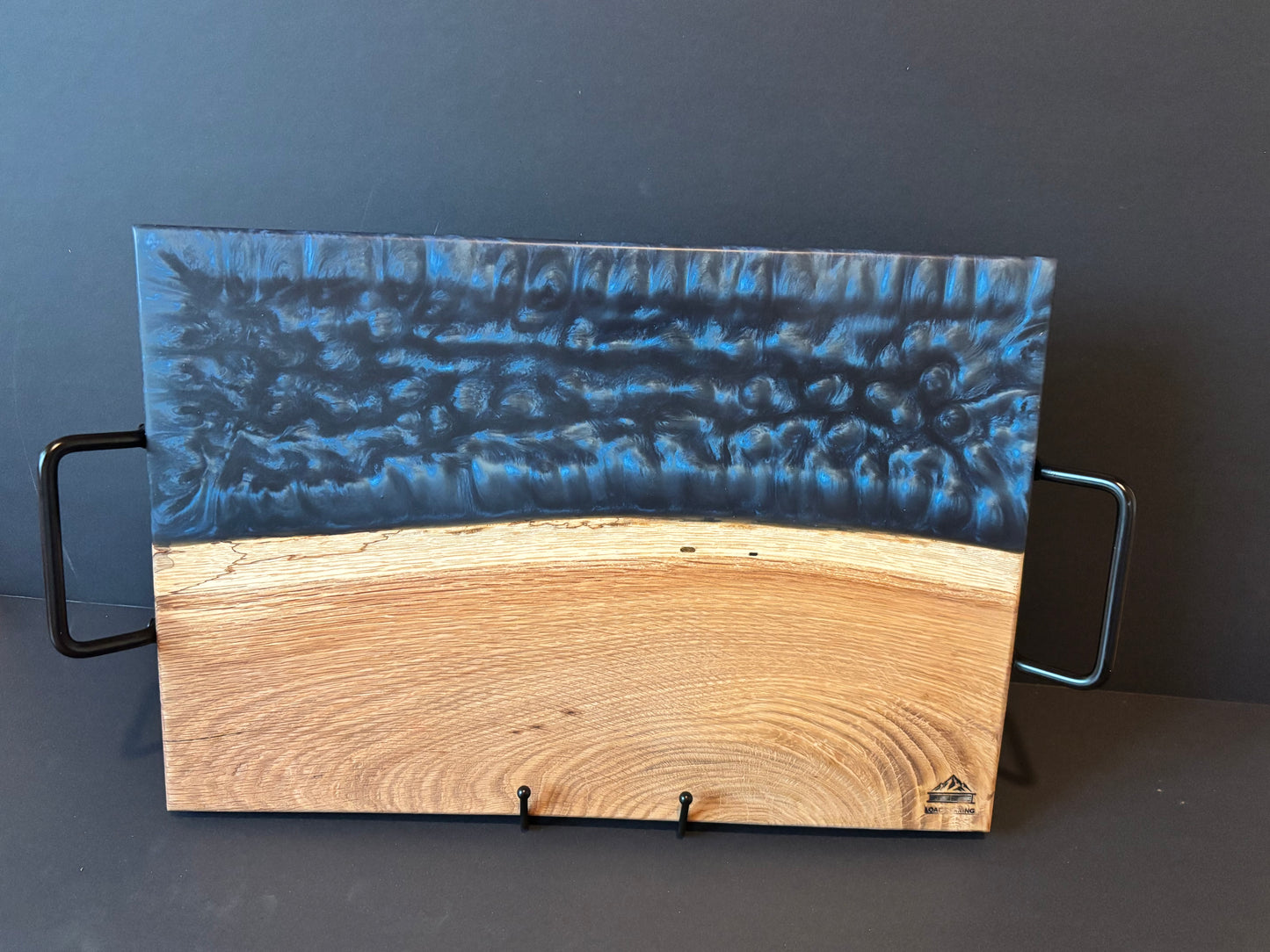 Handcrafted White Oak Serving Board | Deep Blue Epoxy