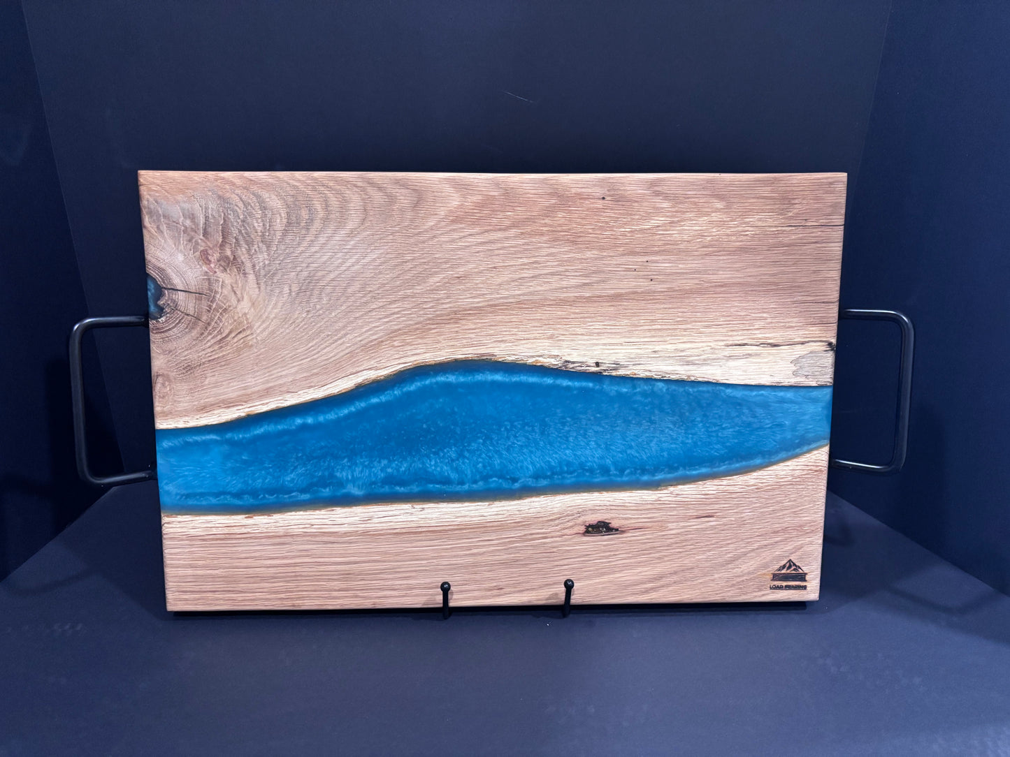Handcrafted White Oak River Serving Board | Teal Epoxy