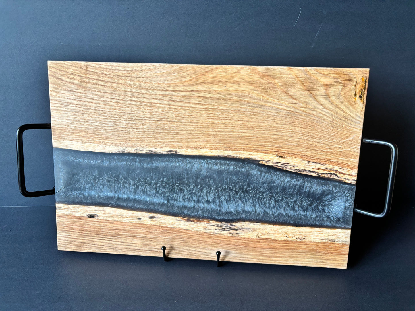 Handcrafted White Oak River Serving Board | Graphite Black Epoxy