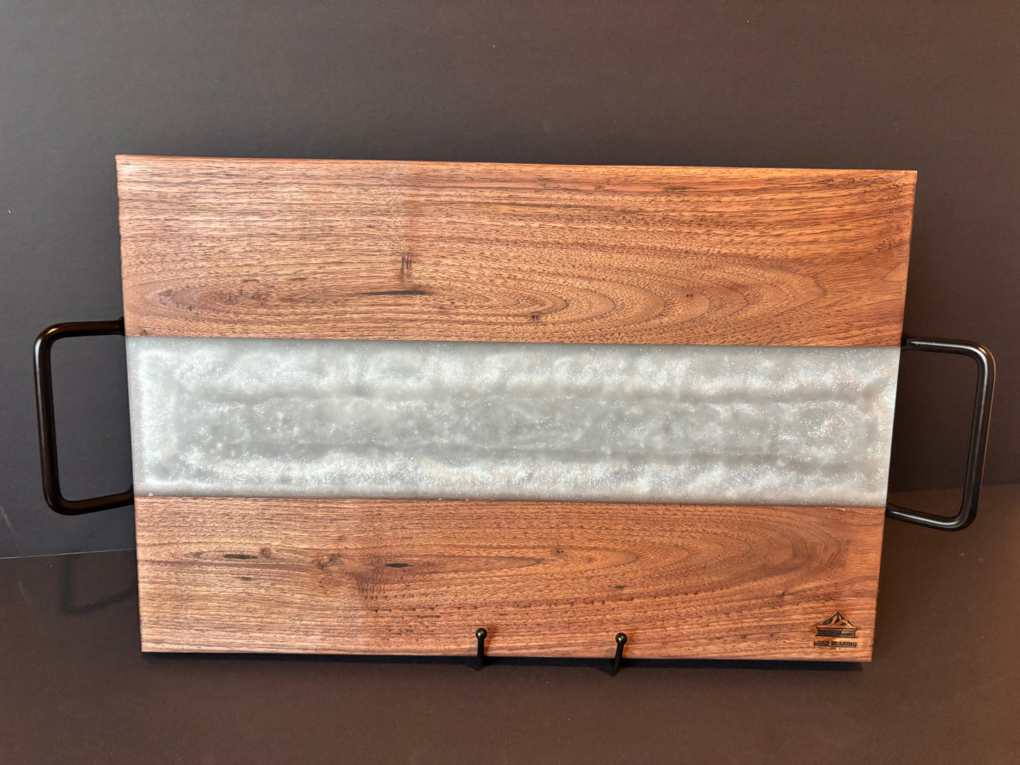 Handcrafted Black Walnut River Serving Board | Frosty White Epoxy
