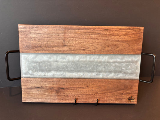 Handcrafted Black Walnut River Serving Board | Frosty White Epoxy