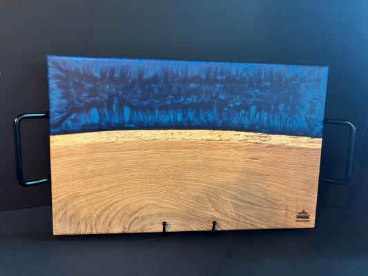 Handcrafted White Oak Serving Board | Deep Blue Epoxy