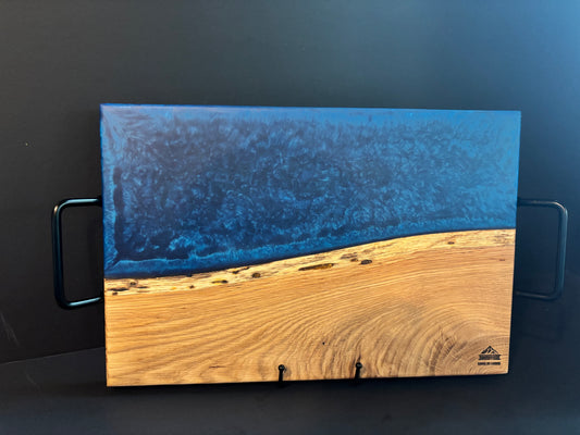 Handcrafted White Oak Serving Board | Deep Blue Epoxy