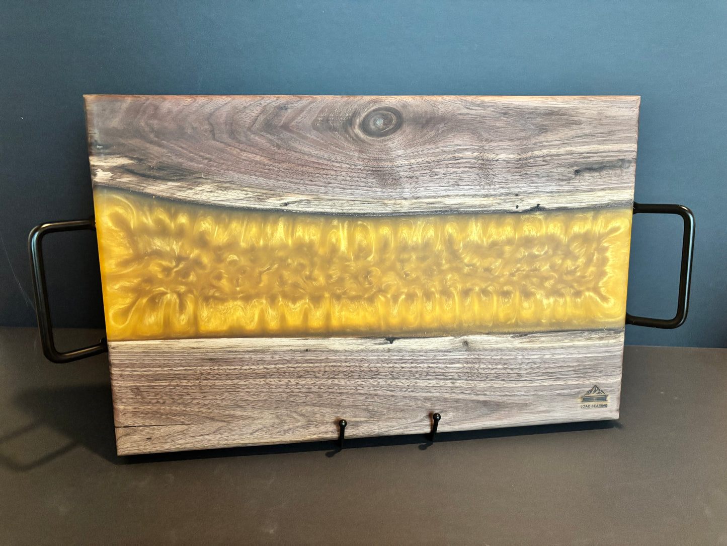 Handcrafted Black Walnut River Serving Board | Gold Epoxy