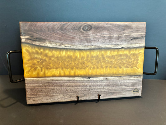 Handcrafted Black Walnut River Serving Board | Gold Epoxy