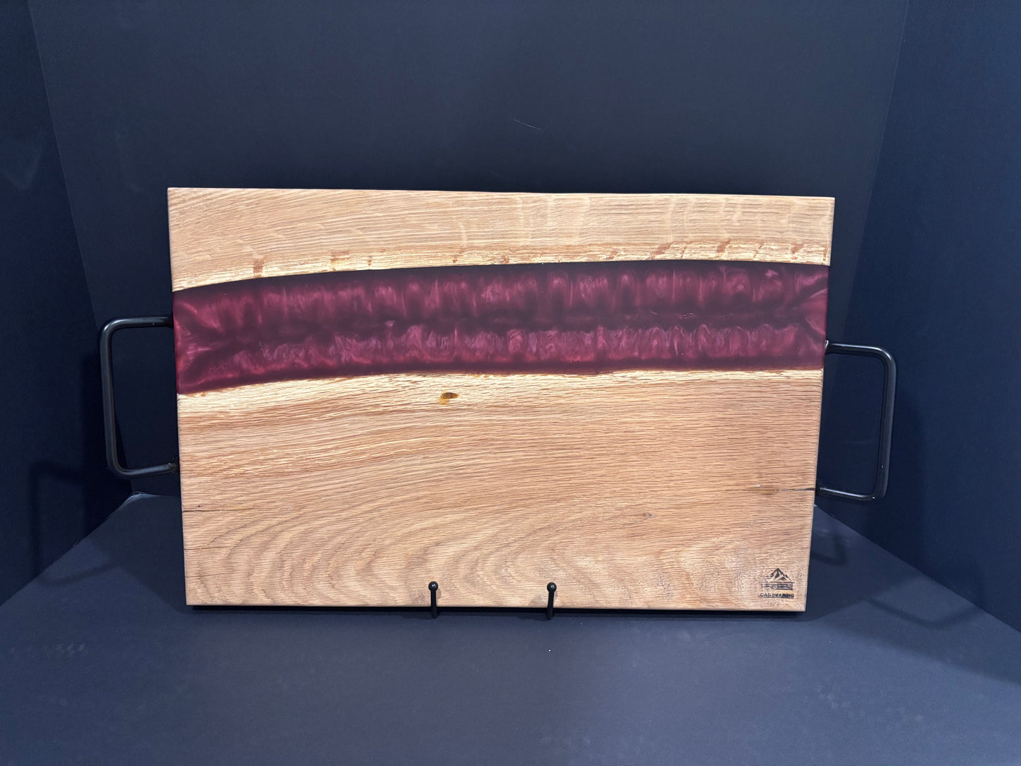 Handcrafted White Oak  River Serving Board | Maroon Red Epoxy
