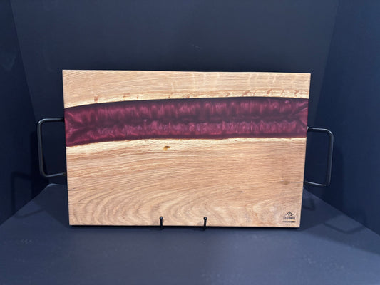Handcrafted White Oak  River Serving Board | Maroon Red Epoxy