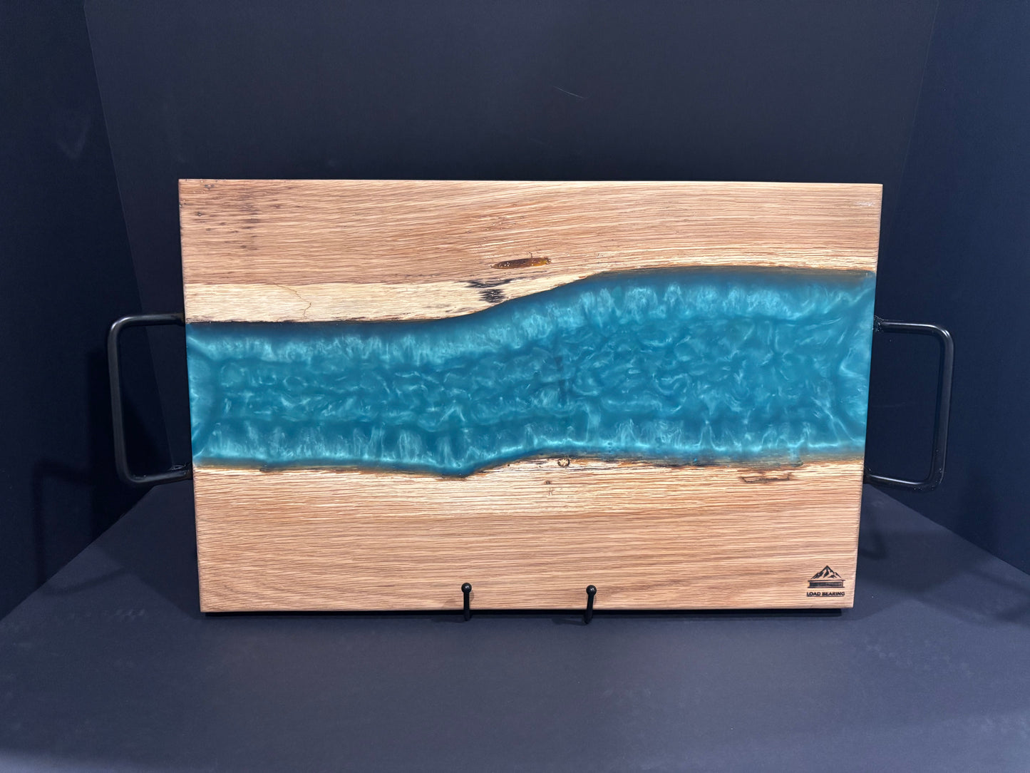 Handcrafted White Oak River Serving Board | Teal Epoxy