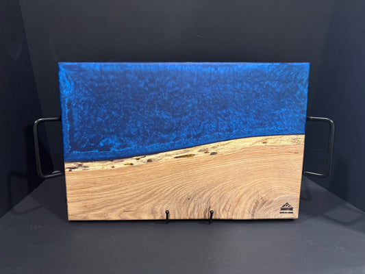 Handcrafted White Oak Serving Board | Deep Blue Epoxy