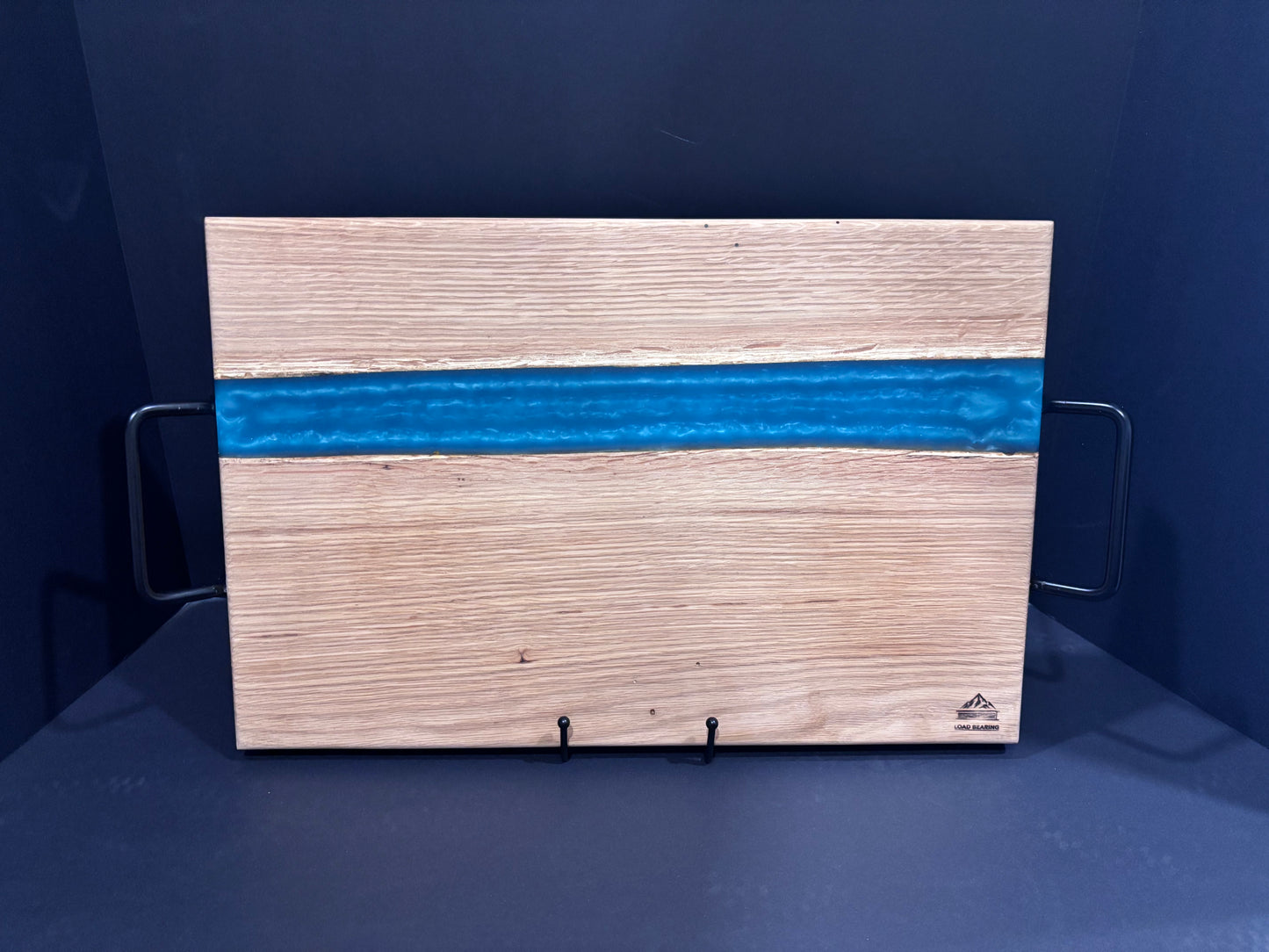 Handcrafted White Oak River Serving Board | Light Blue Epoxy