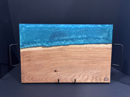 Handcrafted White Oak Serving Board | Light Blue Epoxy