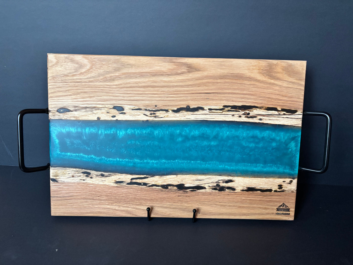 Handcrafted White Oak River Serving Board | Teal Epoxy